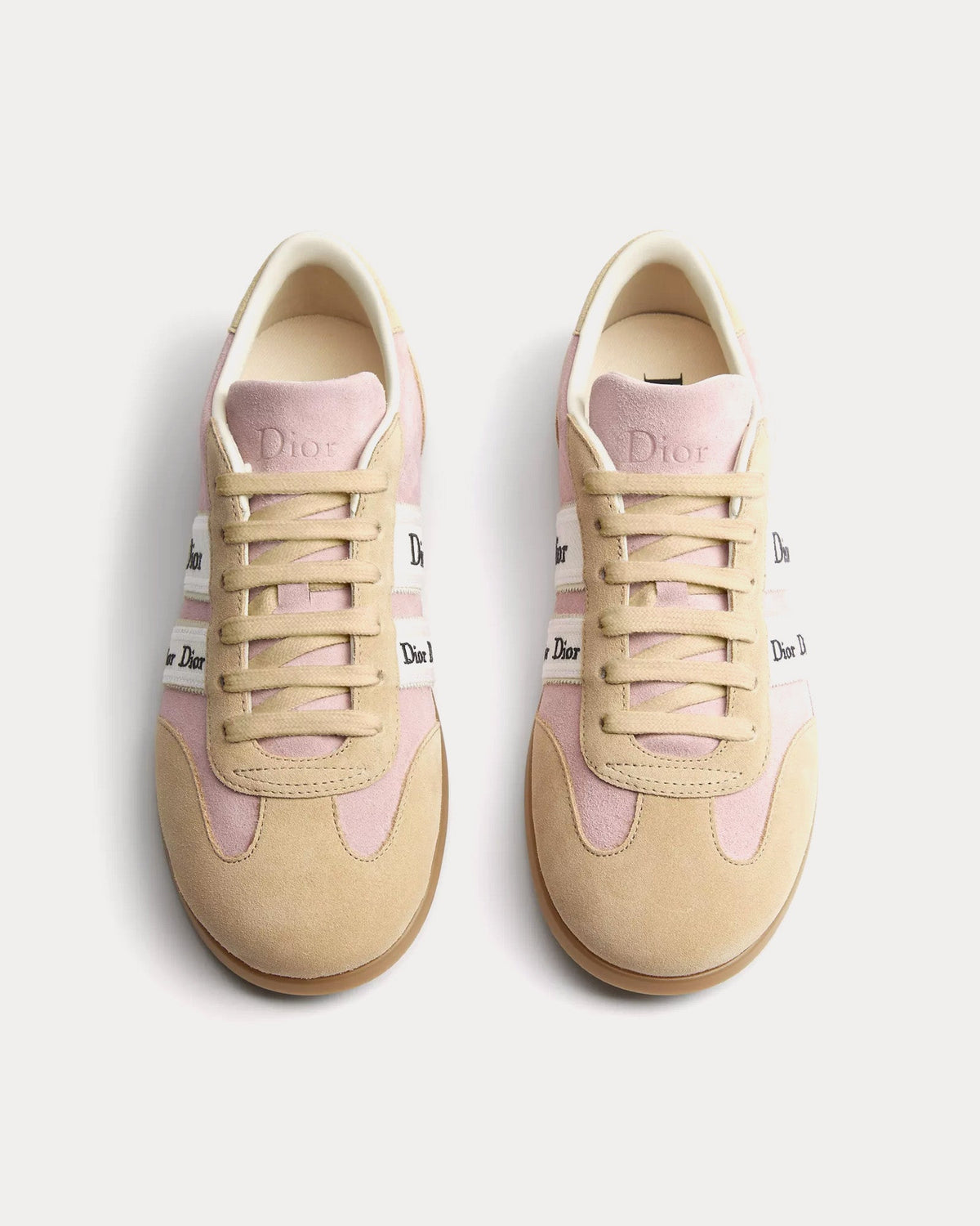 Ribbon Suede Calfskin Pink / Beige Low Top Sneakers