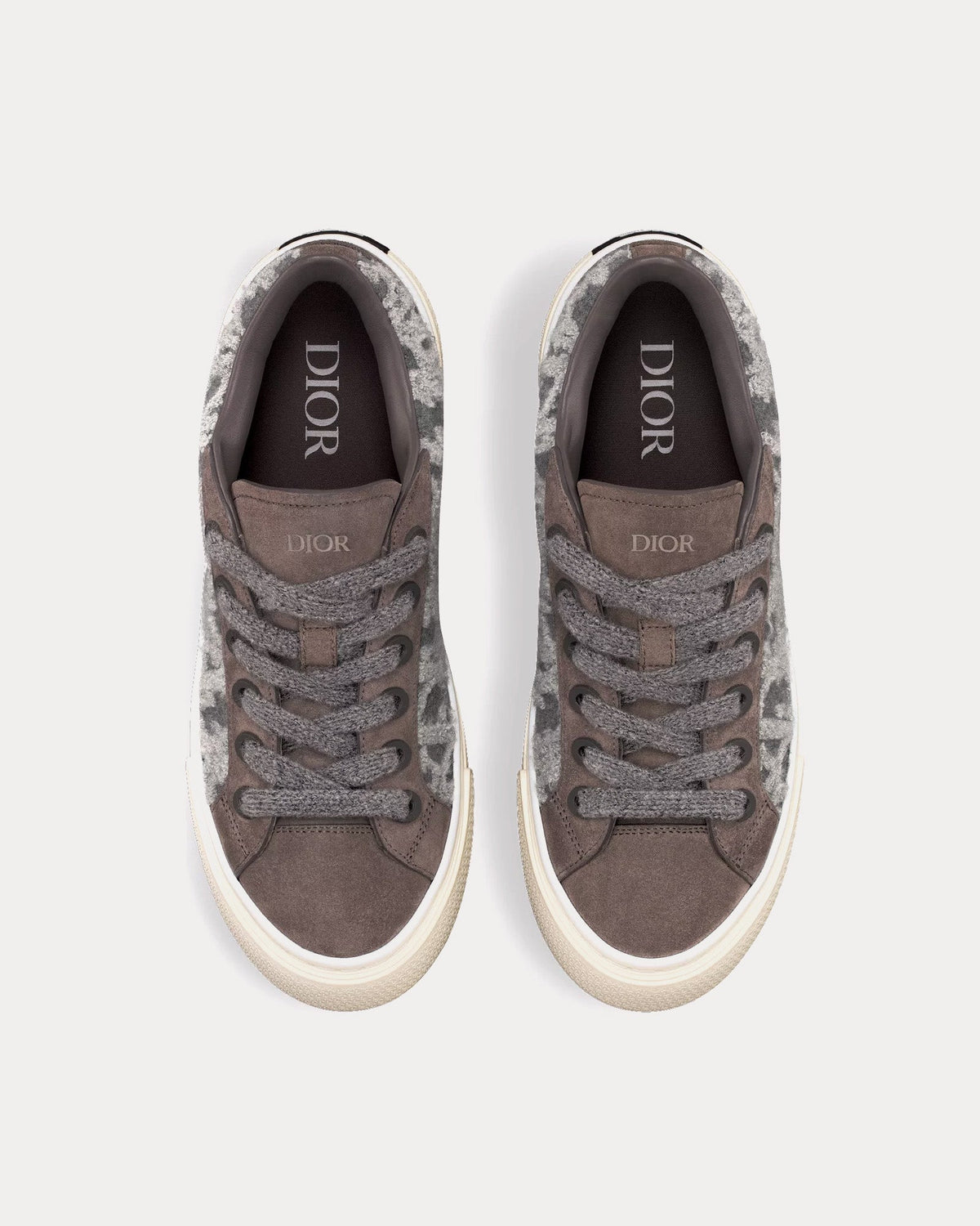 B33 Gray Suede and Gray Dior Oblique Embroidered Wool Felt Low Top Sneakers