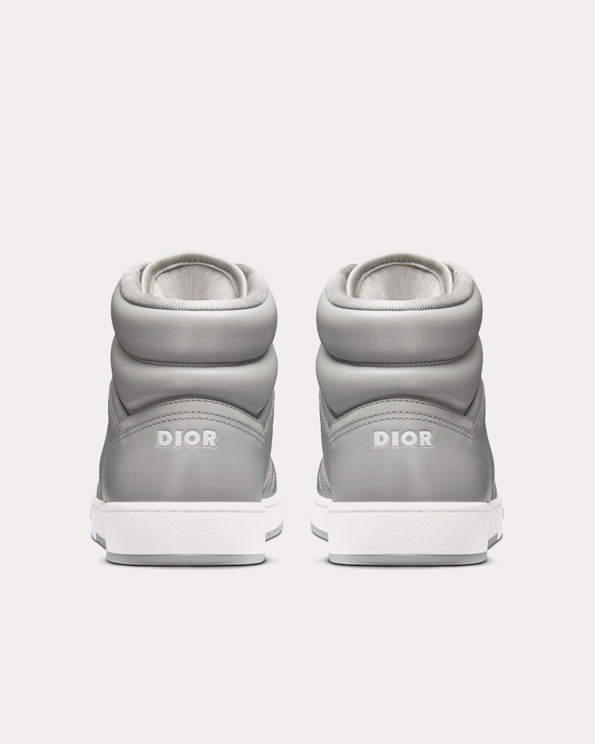 B27 Dior Gray Smooth Calfskin and CD Diamond Canvas High Top Sneakers