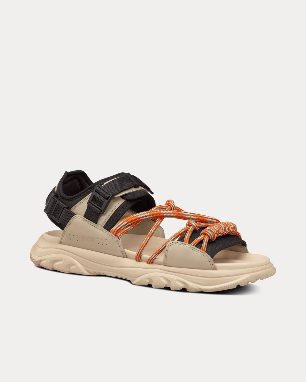 H-Town Black Technical Fabric and Natural Nubuck Calfskin Sandals