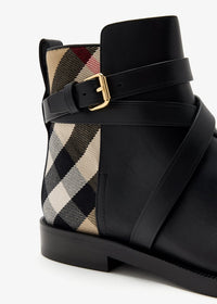 Classic Check Pattern Leather Ankle Boots