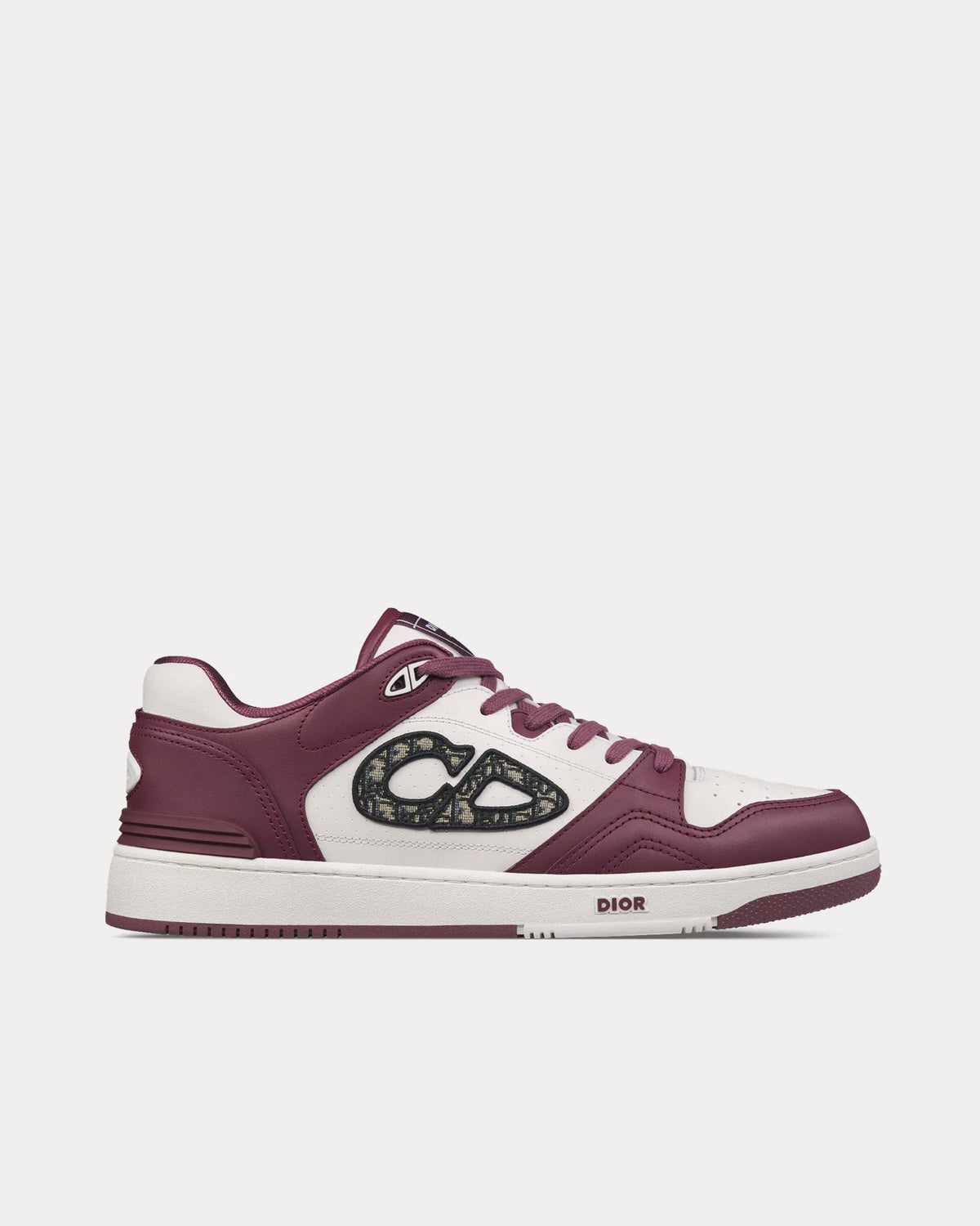 B57 Burgundy and White Smooth Calfskin with Beige and Black Dior Oblique Jacquard Low Top Sneakers