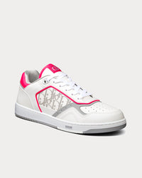 B27 White and Neon Pink Smooth Calfskin with White Dior Oblique Galaxy Leather Low Top Sneakers