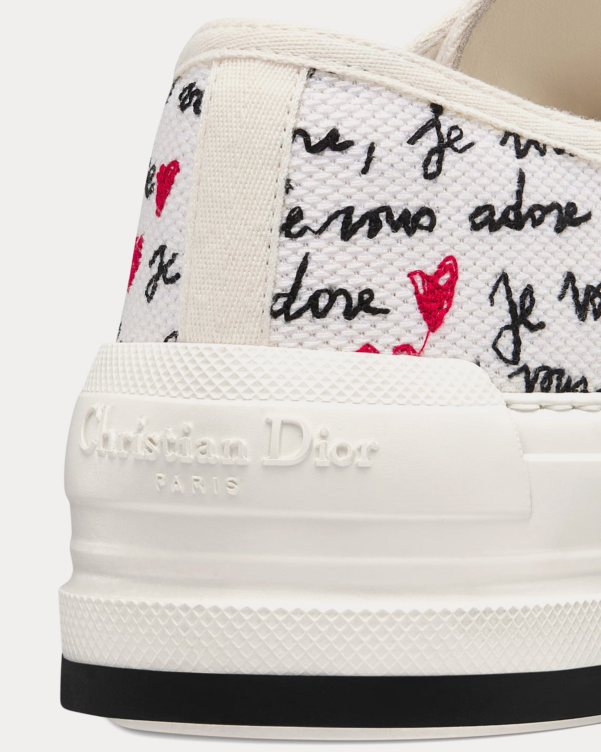 Dioramour Walk'n'Dior Platform White Cotton with Embroidered Black and Red Je Vous Adore Motif Low Top Sneakers