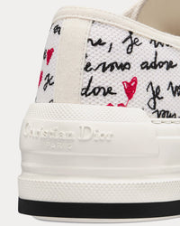 Dioramour Walk'n'Dior Platform White Cotton with Embroidered Black and Red Je Vous Adore Motif Low Top Sneakers