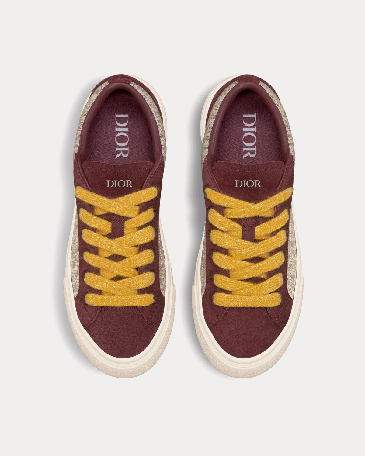 B33 Beige Dior Oblique Jacquard and Burgundy Suede Low Top Sneakers