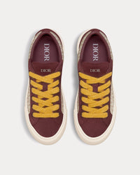 B33 Beige Dior Oblique Jacquard and Burgundy Suede Low Top Sneakers