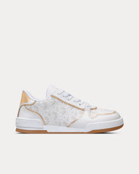 Dior One White and Gold-Tone Dior Oblique Perforated Calfskin Low Top Sneakers