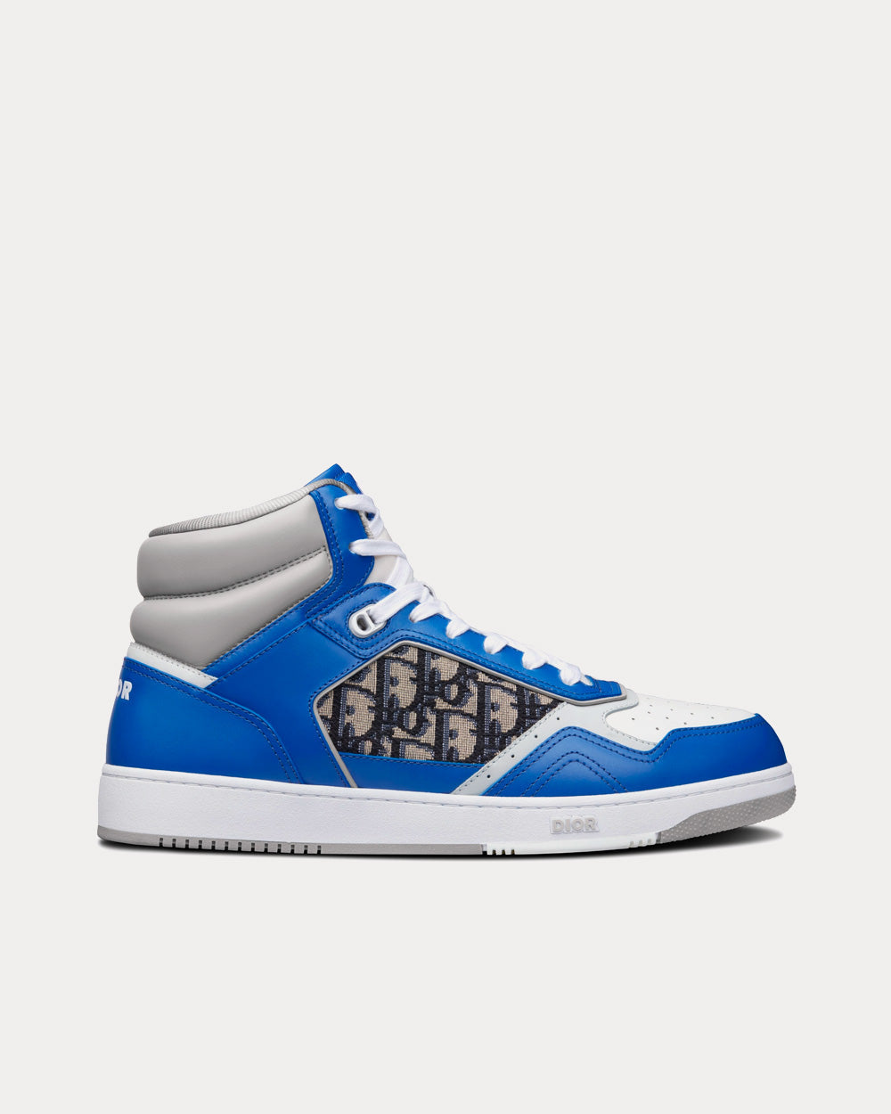 B27 Blue, Gray and White Smooth Calfskin with Beige and Black Dior Oblique Jacquard High Top Sneakers