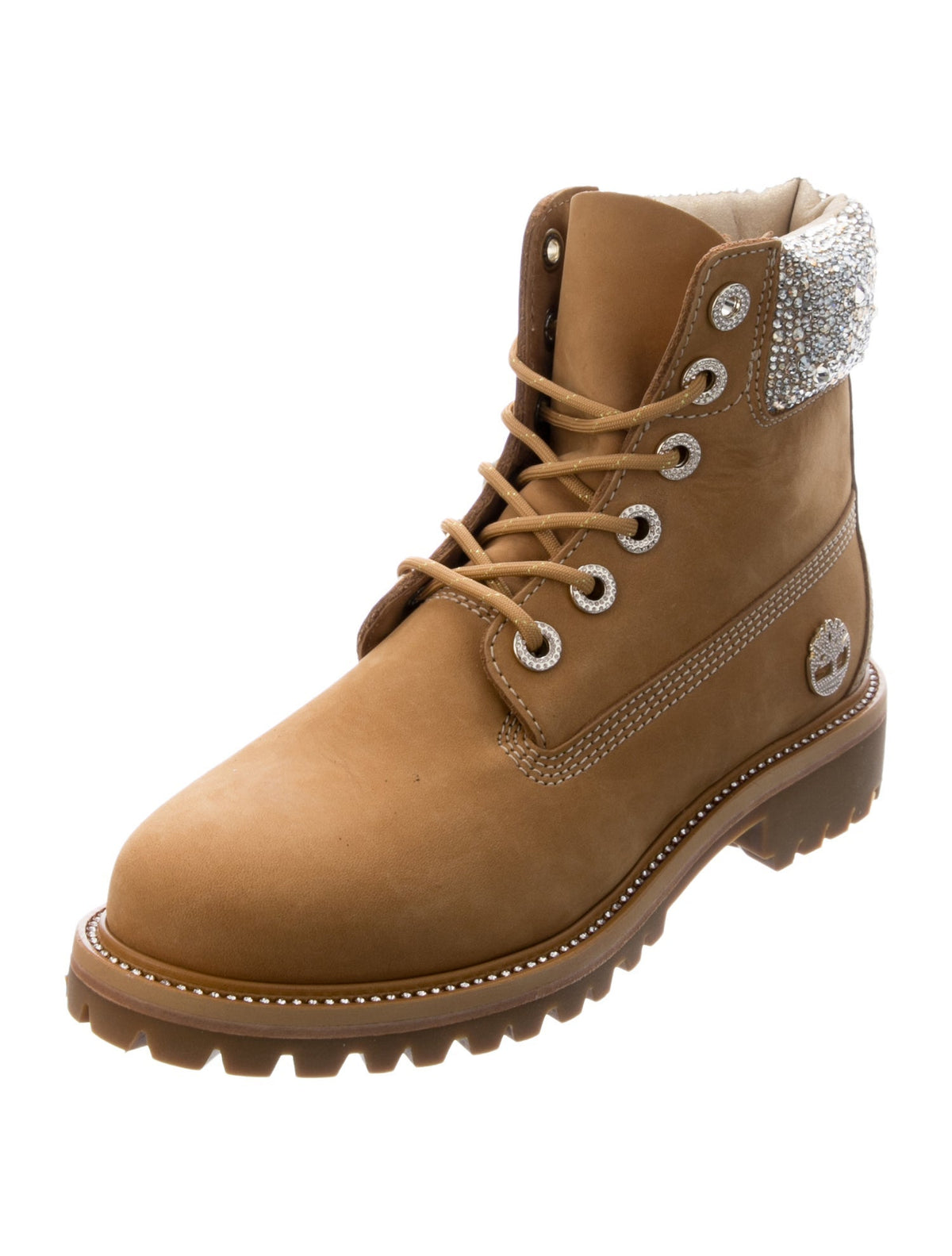 Jimmy Choo x Timberland Suede Crystal Embellishments Lace-Up Boots w/ Tags
