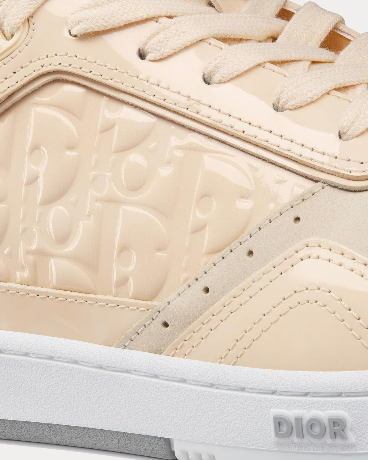 B27 Cream Patent Calfskin and Dior Oblique Gravity Leather Low Top Sneakers