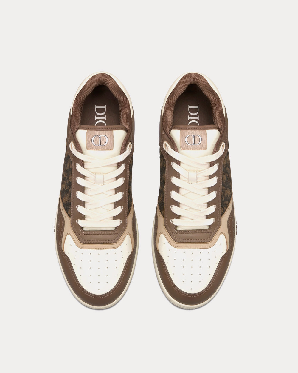 B27 Ebony, Cream and White Smooth Calfskin with Ebony and Black Dior Oblique Jacquard Low Top Sneakers