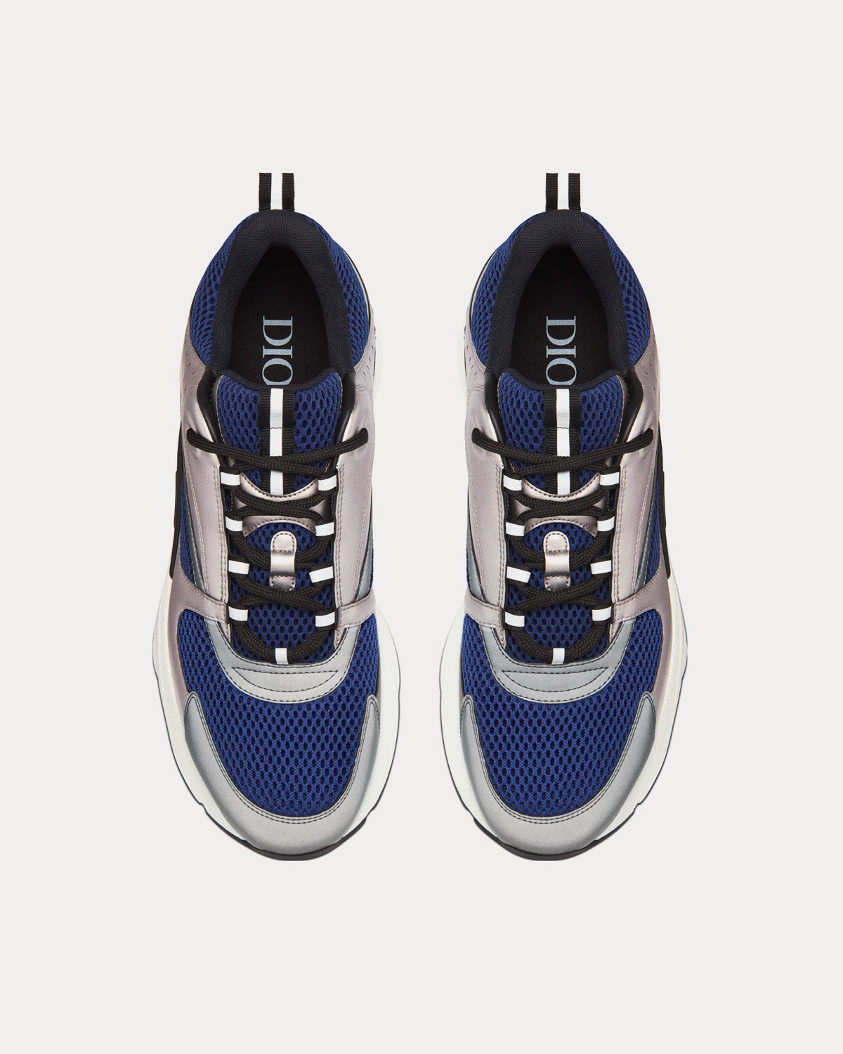 B22 Blue Technical Mesh and Silver-Tone Smooth Calfskin Low Top Sneakers