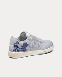 B27 Smooth Calfskin with Gray Dior Oblique Galaxy Leather and Blue Tiger Print Low Top Sneakers