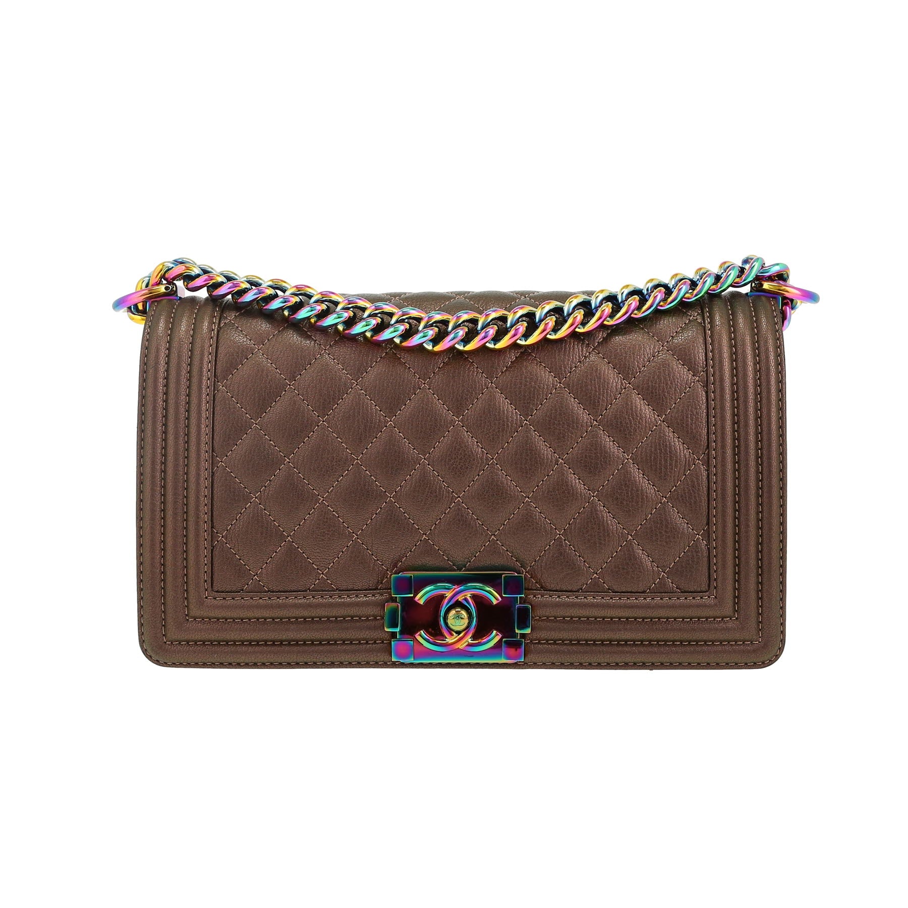 Boy shoulder bag in golden brown quilted leather