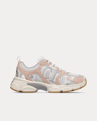 Chrono White Mesh with Nude and Silver-Tone Laminated Leather-Effect Panels Low Top Sneakers