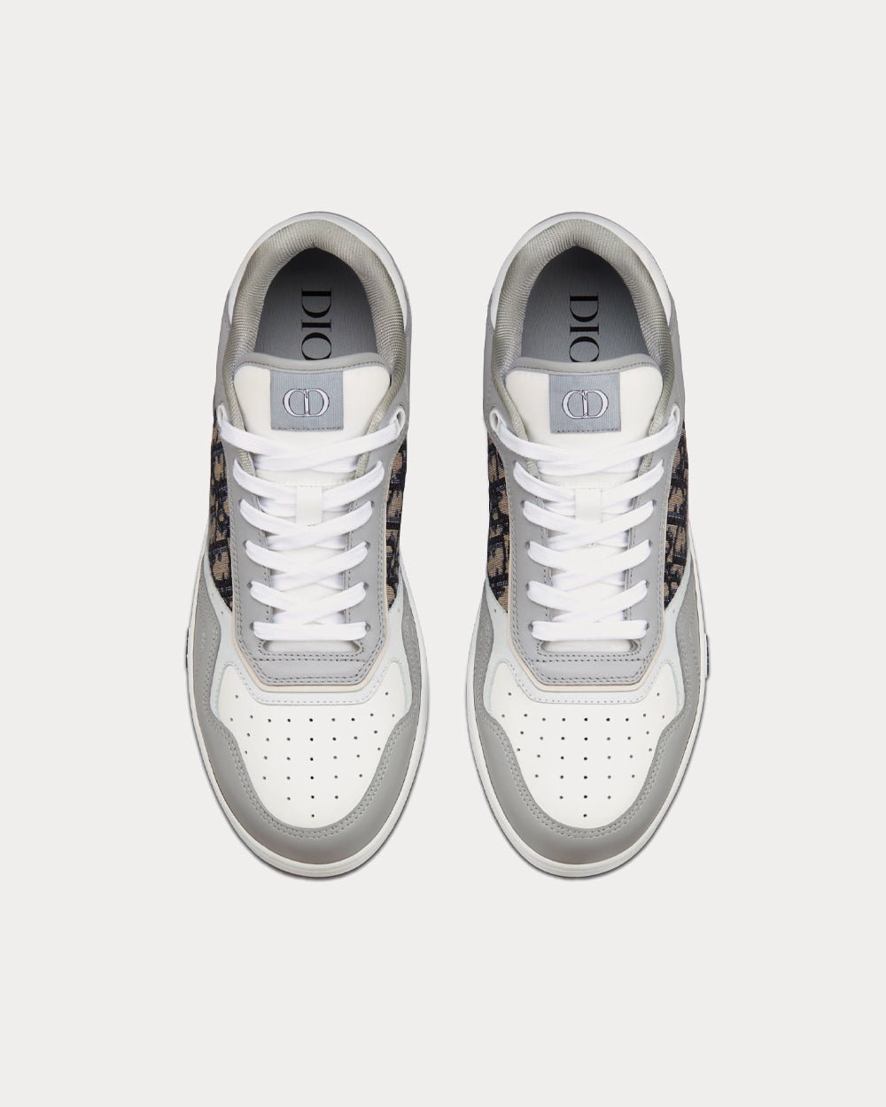 B27 Gray and White Smooth Calfskin with Beige and Black Dior Oblique Jacquard Low Top Sneakers