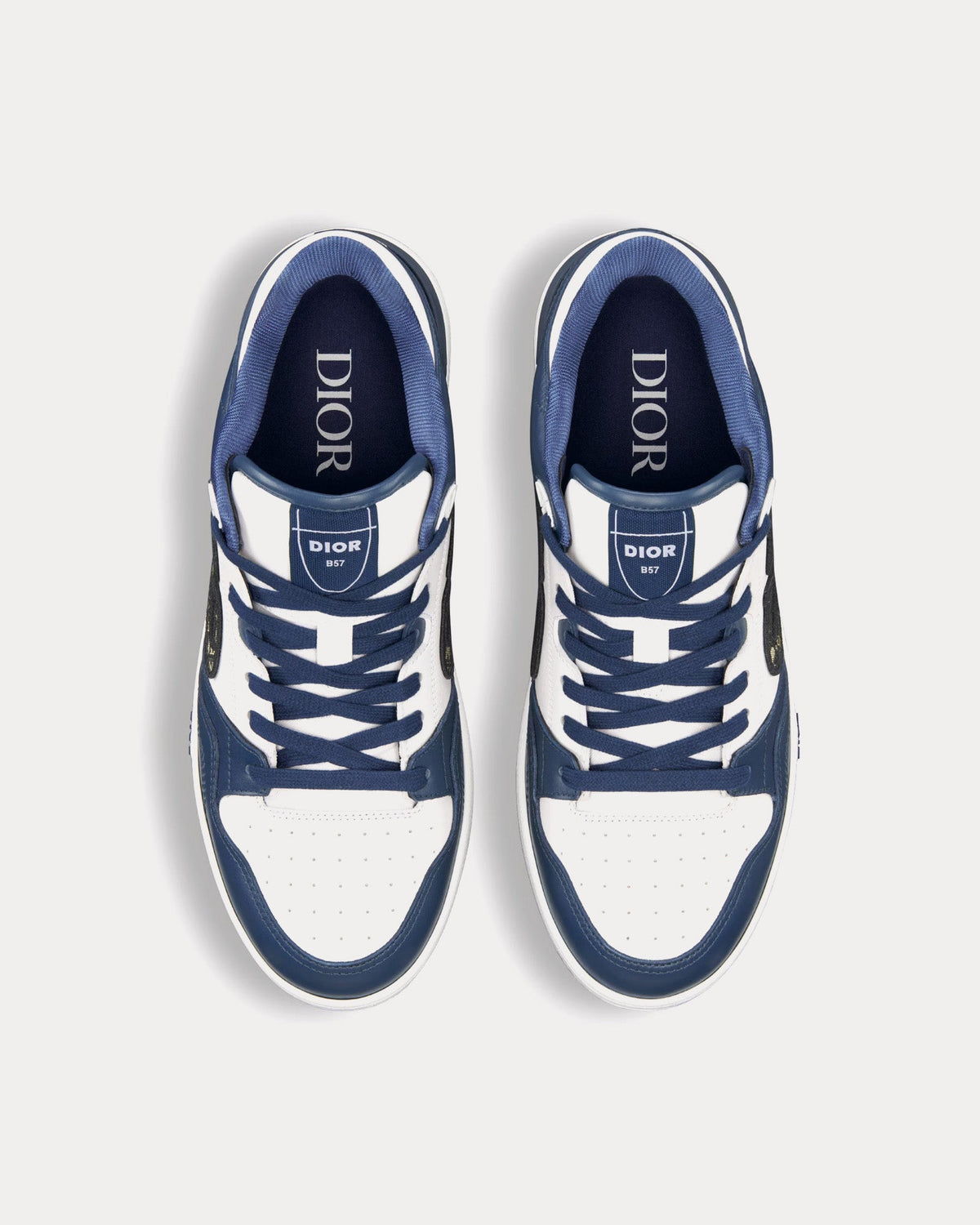 B57 Navy Blue and White Smooth Calfskin with Beige and Black Dior Oblique Jacquard Low Top Sneakers