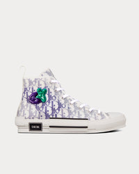 B23 White and Purple Dior Oblique Canvas with Embroidered Patches High Top Sneakers