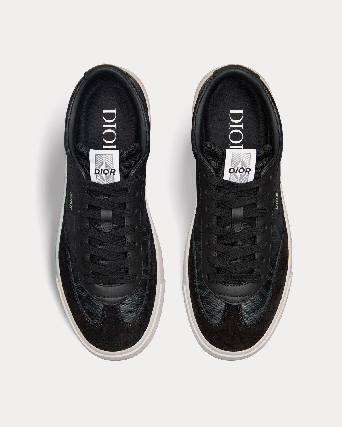 B101 Black CD Diamond Canvas, Smooth Calfskin and Nubuck Low Top Sneakers