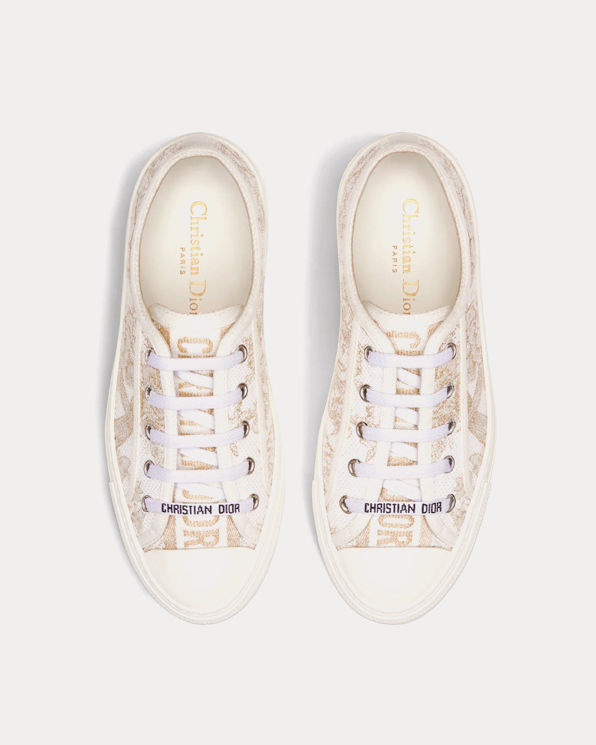 Walk'n'Dior White and Gold-Tone Cotton Embroidered with Dior Jardin d'Hiver Motif in Metallic Thread Low Top Sneakers