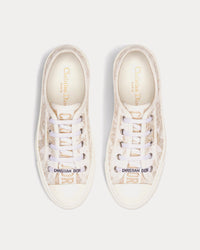 Walk'n'Dior White and Gold-Tone Cotton Embroidered with Dior Jardin d'Hiver Motif in Metallic Thread Low Top Sneakers