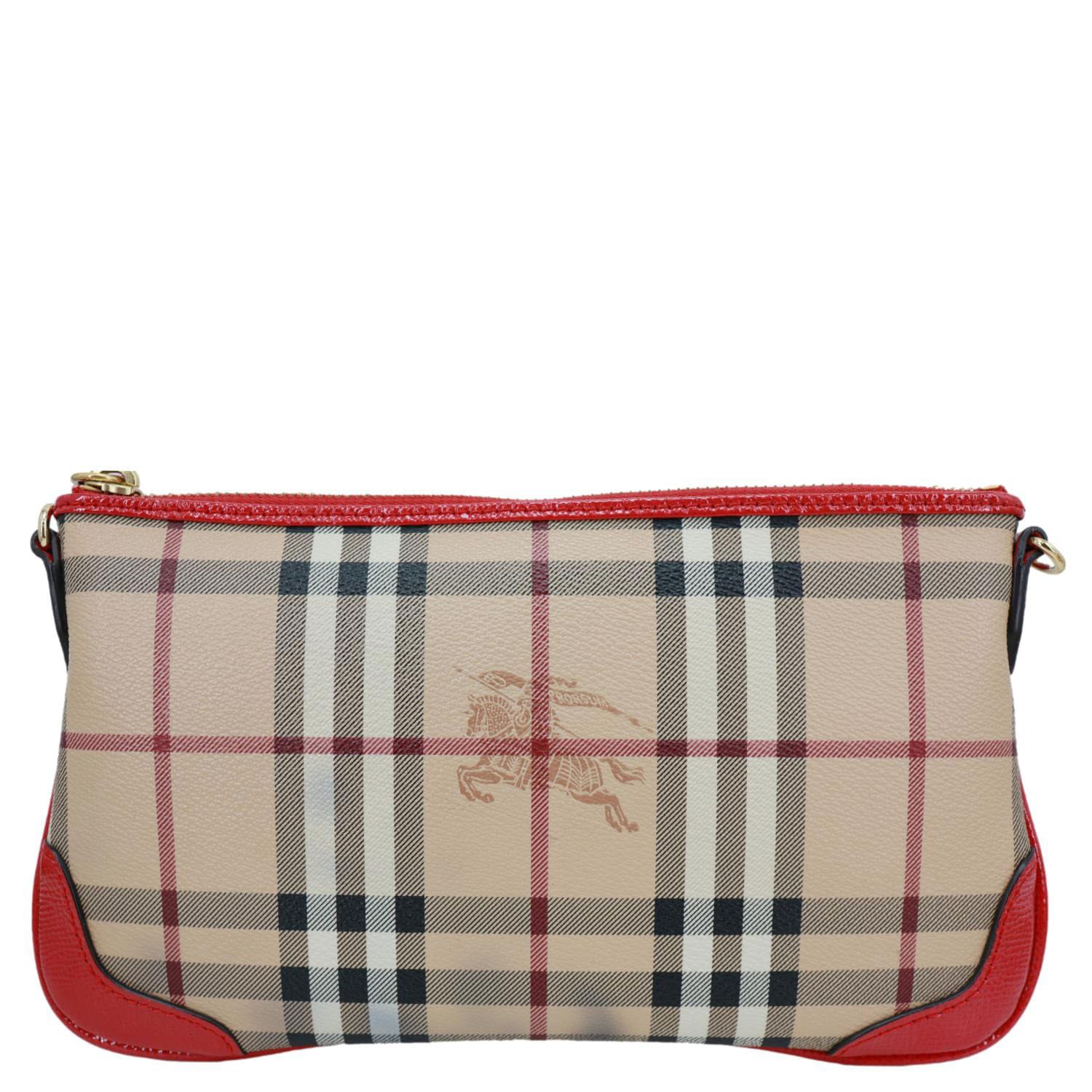 BURBERRY Peyton Small Haymarket Check Canvas Crossbody Clutch Military Red