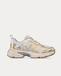 Chrono Beige Mesh with Gold-Tone and Silver-Tone Laminated Leather-Effect Panels Low Top Sneakers