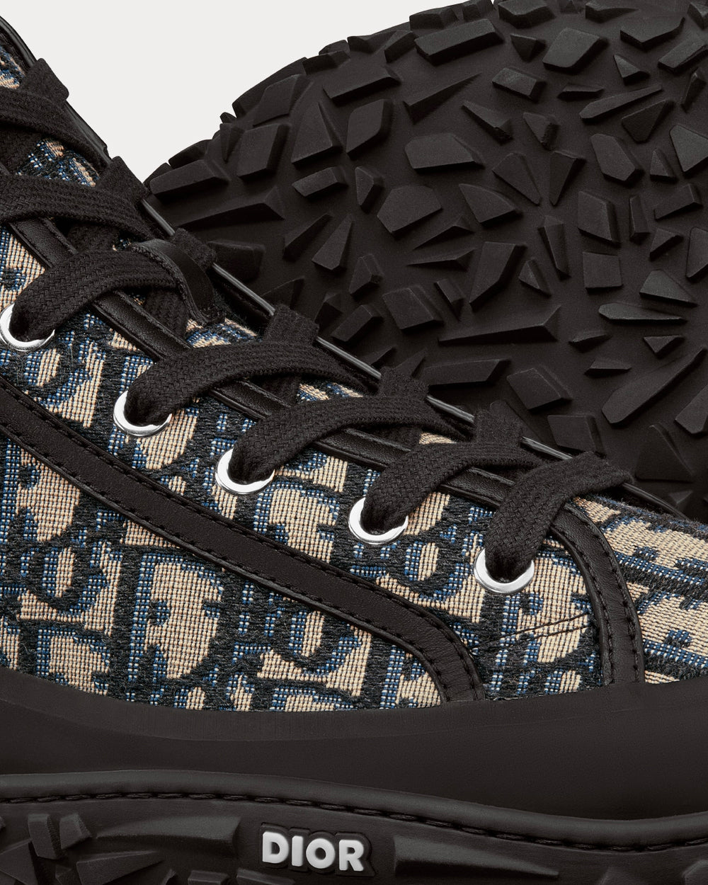 B28 Beige and Black Dior Oblique Jacquard and Black Rubber High Top Sneakers