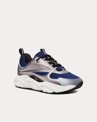 B22 Blue Technical Mesh and Silver-Tone Smooth Calfskin Low Top Sneakers