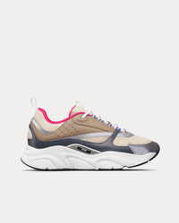 B22 Beige Technical Mesh with Deep Gray and Brown Smooth Calfskin Low Top Sneakers