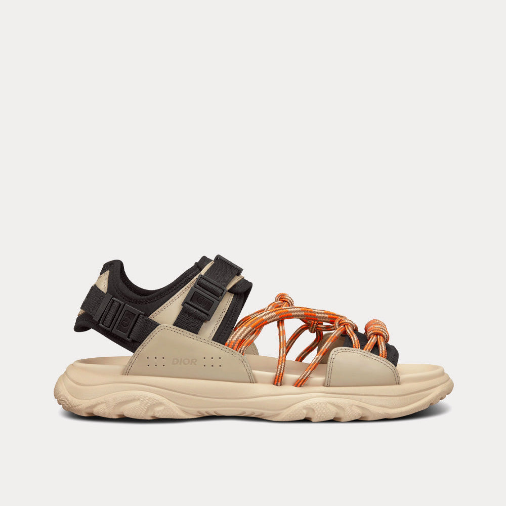 H-Town Black Technical Fabric and Natural Nubuck Calfskin Sandals