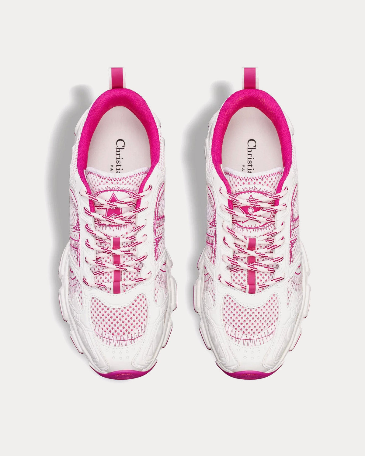 Miss Dior Chrono Mesh & Leather-Effect Panels White / Fuchsia Low Top Sneakers