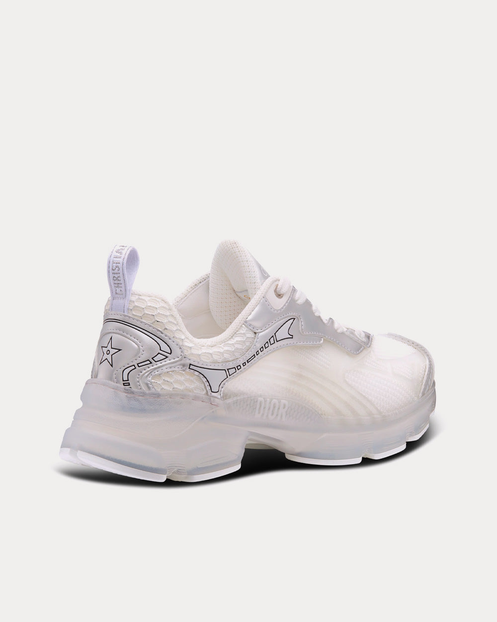 Vibe White Mesh and Silver-Tone Leather Low Top Sneakers