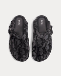 Aqua Dior Gray Dior Oblique Shearling Mules