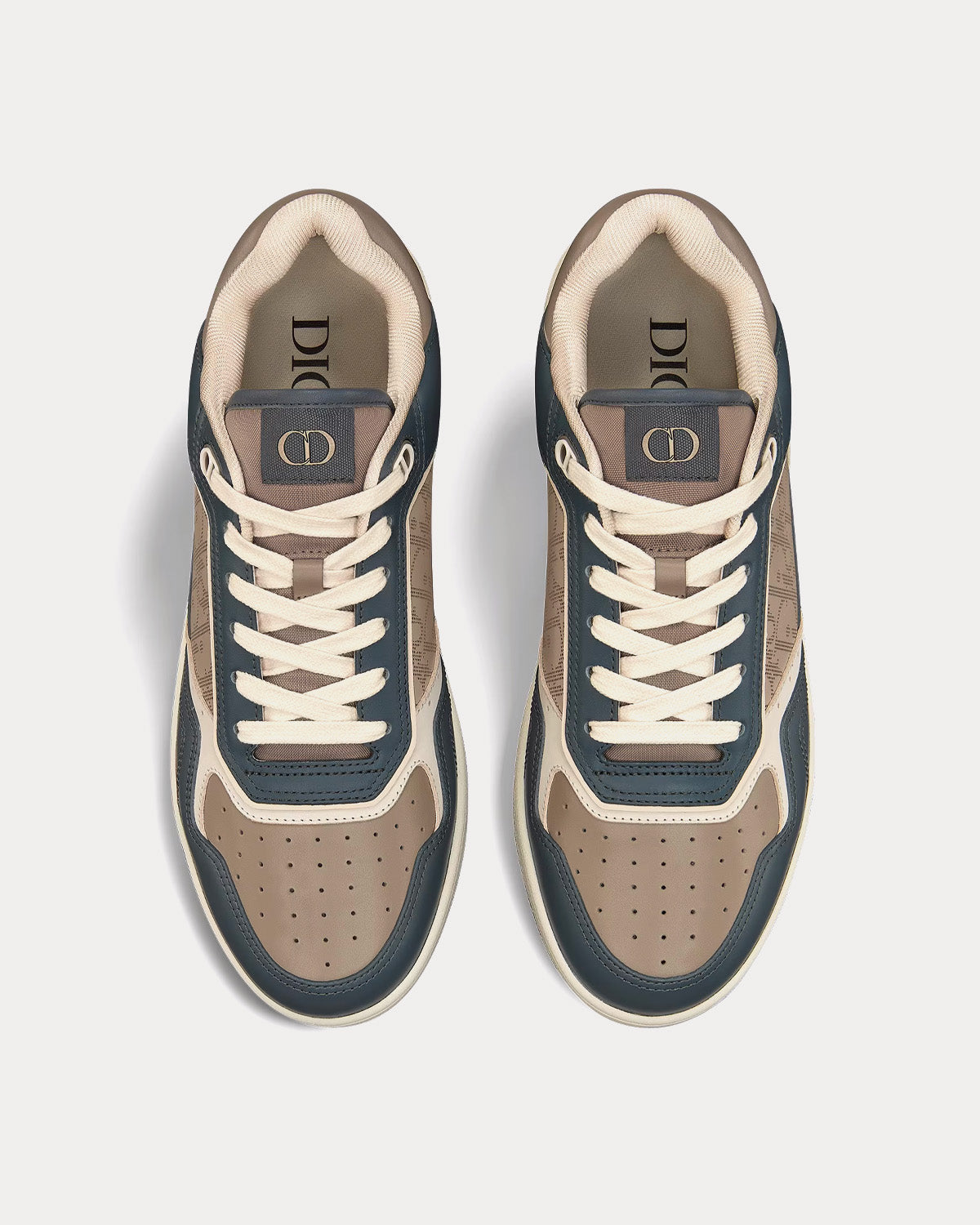 B27 Brown and Deep Gray Smooth Calfskin with Brown Dior Oblique Galaxy Leather Low Top Sneakers