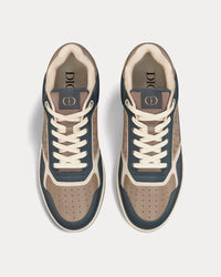 B27 Brown and Deep Gray Smooth Calfskin with Brown Dior Oblique Galaxy Leather Low Top Sneakers