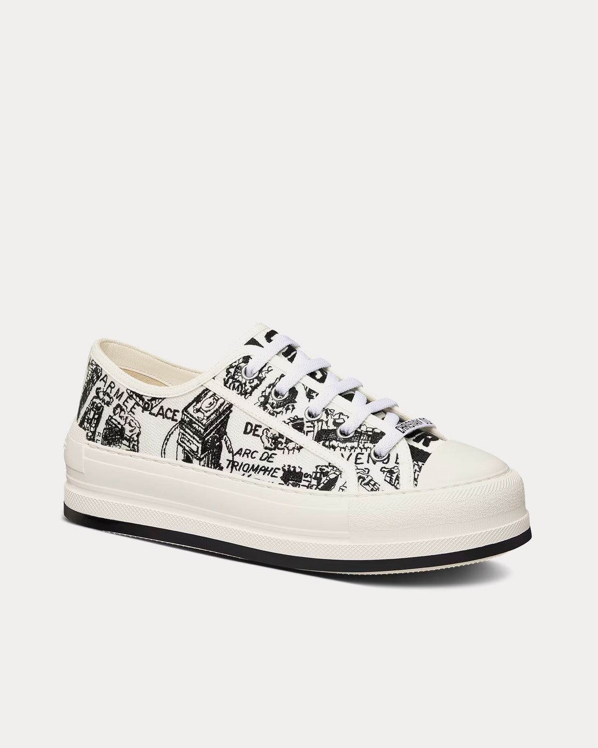 Walk'n'Dior Platform White and Black Cotton Embroidered with Plan de Paris Motif Low Top Sneakers