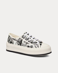 Walk'n'Dior Platform White and Black Cotton Embroidered with Plan de Paris Motif Low Top Sneakers
