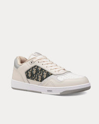 B27 Cream and White Smooth Calfskin with Beige and Black Dior Oblique Jacquard Low Top Sneakers