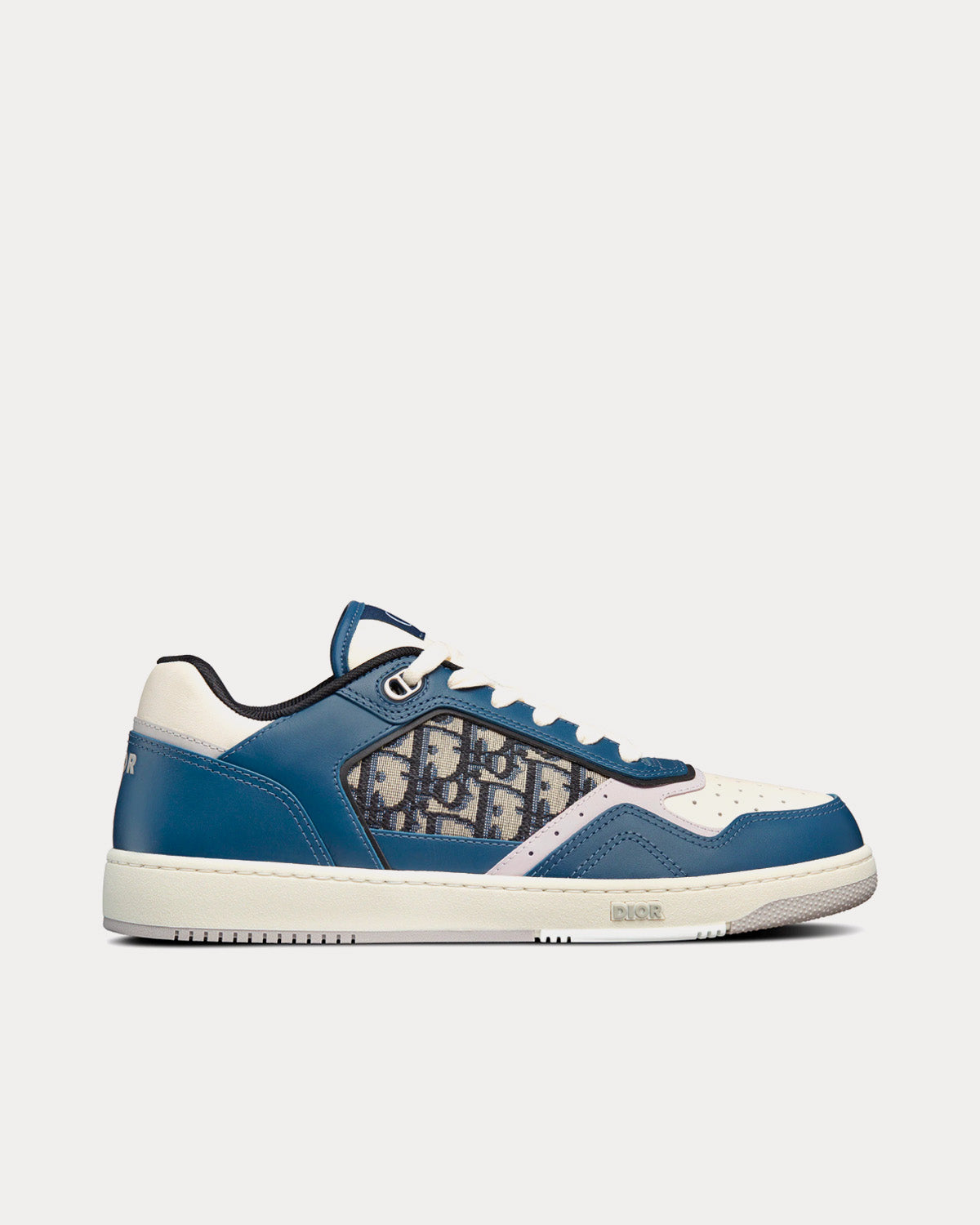 B27 Blue, Cream and Dior Gray Smooth Calfskin with Beige and Black Dior Oblique Jacquard Low Top Sneakers