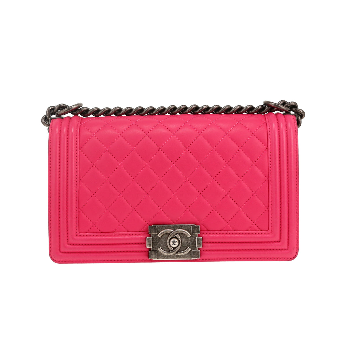 Boy shoulder bag in pink quilted leather