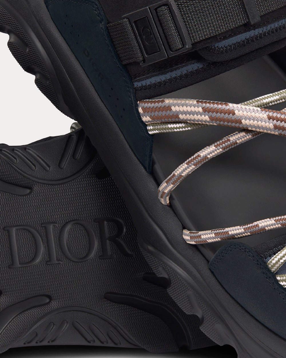 H-Town Black and Gray Technical Fabric with Brown Nubuck Calfskin Sandals