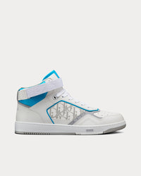 B27 White and Light Blue Smooth Calfskin with White Dior Oblique Galaxy Leather High Top Sneakers