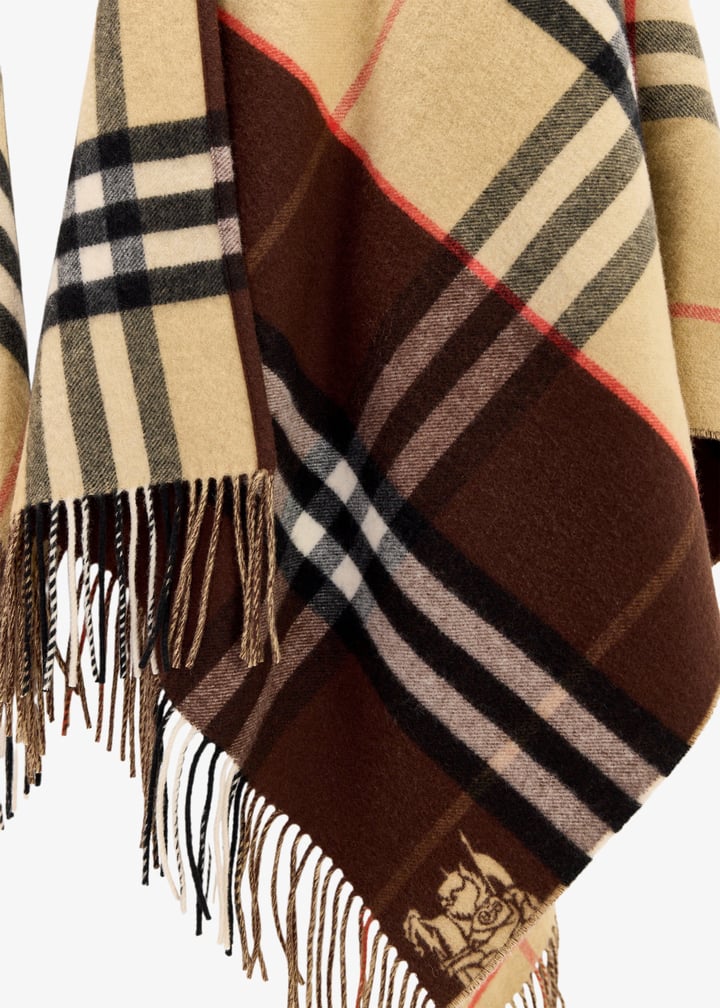 Luxury Contrast Check Wool Cape