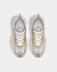 Dior Vibe White Mesh Printed with Dior Oblique Motif and Gold and Silver-Tone Laminated Leather-Effect Panels Low Top Sneakers