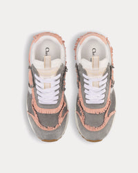 C'est Dior Gray and Deep Pink Suede Calfskin and White Mesh Low Top Sneakers