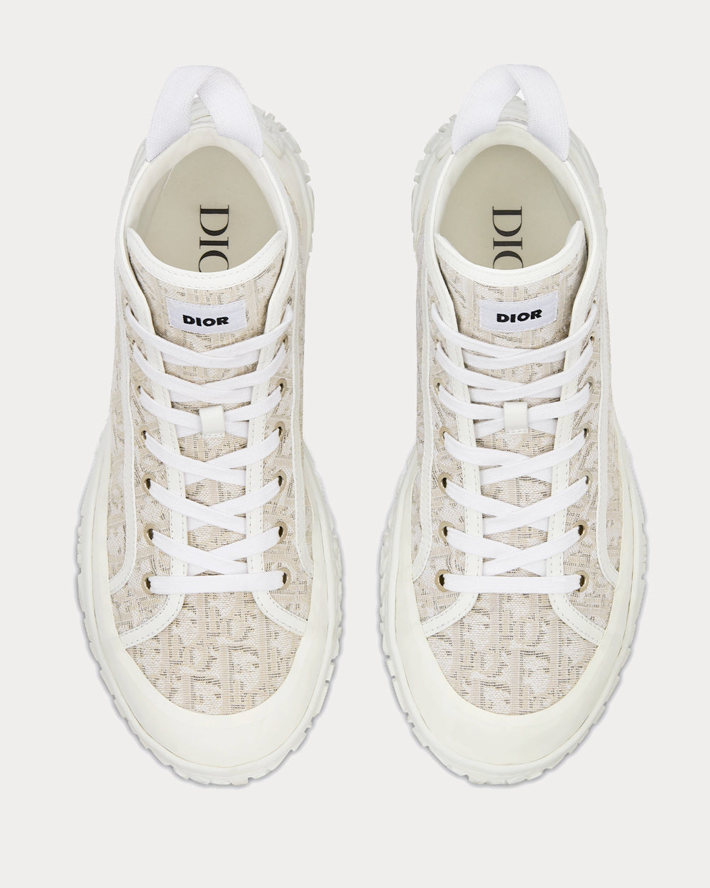 B28 Off-White Dior Oblique Jacquard and White Rubber High Top Sneakers