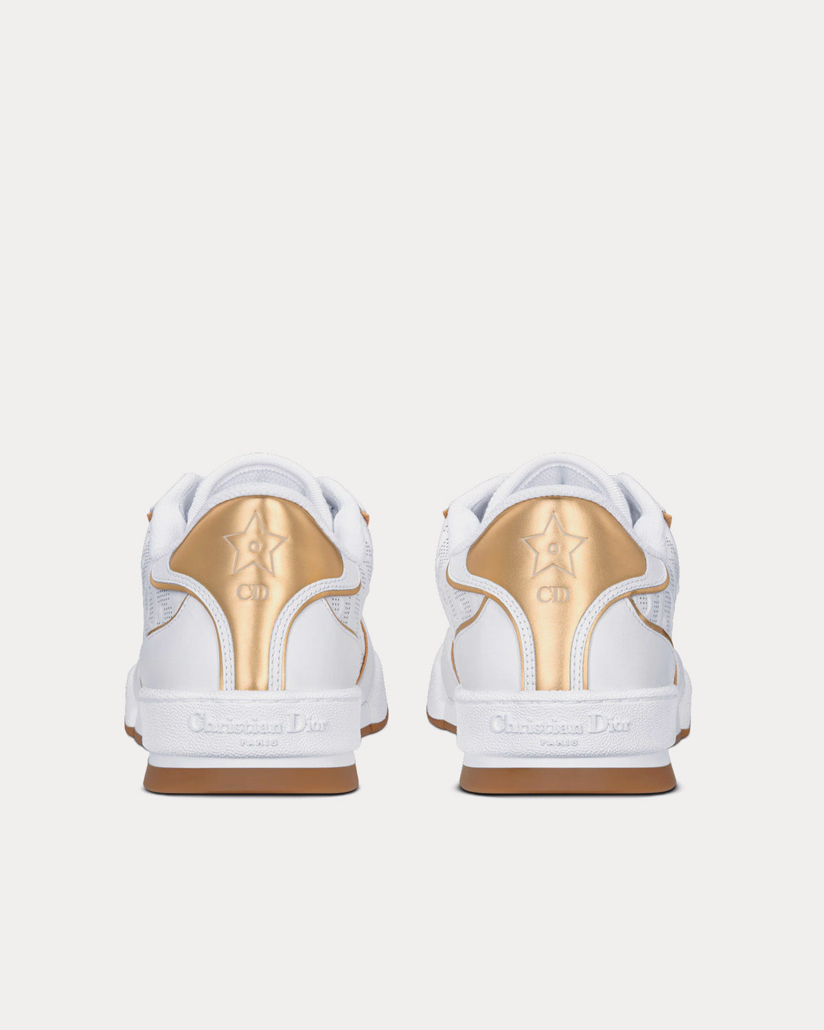 Dior One White and Gold-Tone Dior Oblique Perforated Calfskin Low Top Sneakers