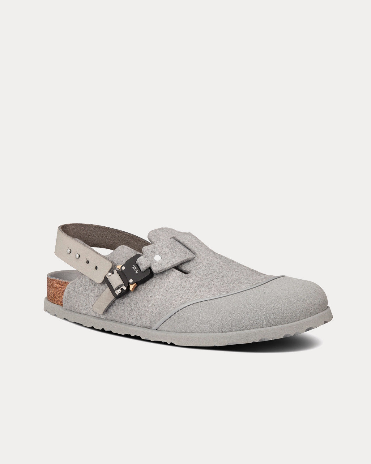 Tokio Dior Gray Felted Wool and Nubuck Calfskin Mules